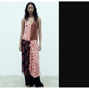 Zara Dress Samora Medium Pink Brown Patchwork Maxi Sleeveless Boho Paisley